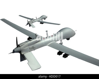 Two MQ-1C Gray Eagle military drones. 3d render. Isolated background. Stock Photo