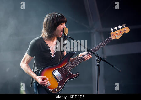 BENICASSIM, SPAIN - JUL 14: Temples (psychedelic pop music band) perform in concert at FIB Festival on July 14, 2017 in Benicassim, Spain. Stock Photo