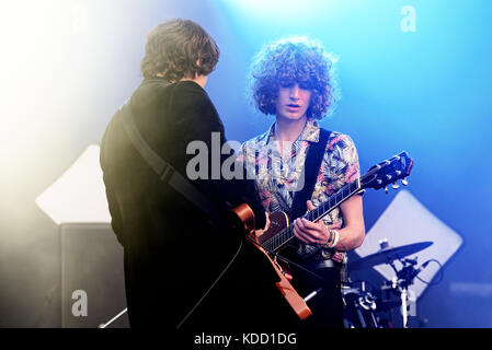 BENICASSIM, SPAIN - JUL 14: Temples (psychedelic pop music band) perform in concert at FIB Festival on July 14, 2017 in Benicassim, Spain. Stock Photo