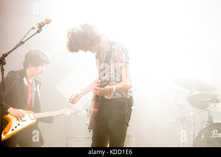 BENICASSIM, SPAIN - JUL 14: Temples (psychedelic pop music band) perform in concert at FIB Festival on July 14, 2017 in Benicassim, Spain. Stock Photo