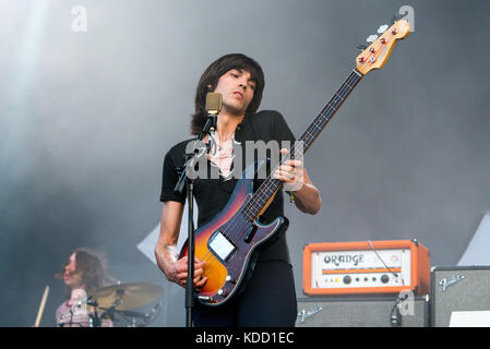 BENICASSIM, SPAIN - JUL 14: Temples (psychedelic pop music band) perform in concert at FIB Festival on July 14, 2017 in Benicassim, Spain. Stock Photo