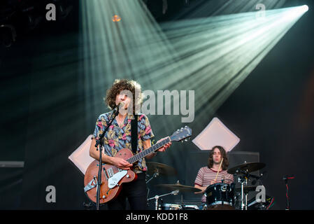 BENICASSIM, SPAIN - JUL 14: Temples (psychedelic pop music band) perform in concert at FIB Festival on July 14, 2017 in Benicassim, Spain. Stock Photo