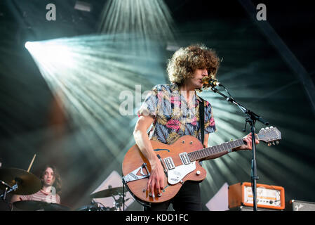 BENICASSIM, SPAIN - JUL 14: Temples (psychedelic pop music band) perform in concert at FIB Festival on July 14, 2017 in Benicassim, Spain. Stock Photo