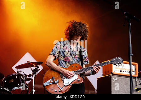 BENICASSIM, SPAIN - JUL 14: Temples (psychedelic pop music band) perform in concert at FIB Festival on July 14, 2017 in Benicassim, Spain. Stock Photo