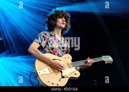 BENICASSIM, SPAIN - JUL 14: Temples (psychedelic pop music band) perform in concert at FIB Festival on July 14, 2017 in Benicassim, Spain. Stock Photo