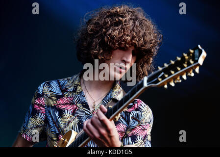 BENICASSIM, SPAIN - JUL 14: Temples (psychedelic pop music band) perform in concert at FIB Festival on July 14, 2017 in Benicassim, Spain. Stock Photo