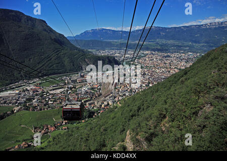 Cable car descending to Bolzano, Italy Stock Photo