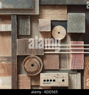 Abstract scrap wood blocks in collage background. Stock Photo