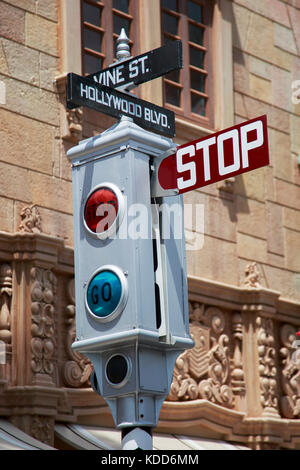 Old style American traffic lights, Universal Studios, Orlando, Florida, USA Stock Photo