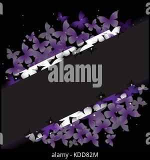 Neon butterflies on black background Stock Vector