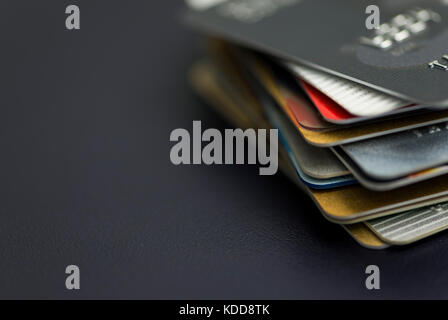 Stack of multicolored credit cards close-up Stock Photo