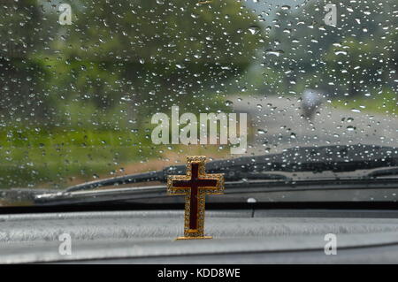 lovely rain drops on the glass of the car. Stock Photo