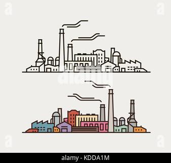 Industry concept. Industrial enterprise, factory, building icon or symbol. Vector illustration Stock Vector