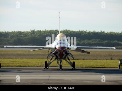 Modern fighter jet on the ground front view Stock Photo