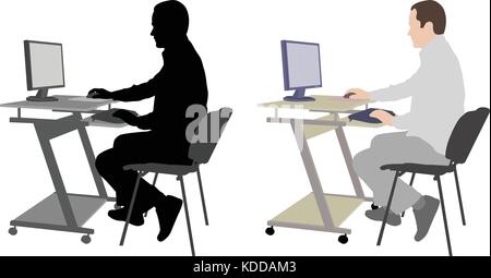 man sitting in front of computer - vector Stock Vector