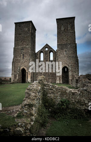 The towers of the ruined church of St. Mary's at Reculver in Kent, UK Stock Photo