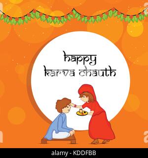 illustration of Hindu Festival Karva Chauth background Stock Vector