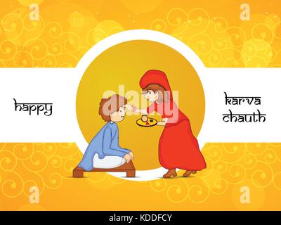 illustration of Hindu Festival Karva Chauth background Stock Vector