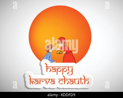 illustration of Hindu Festival Karva Chauth background Stock Vector