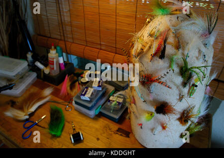 A Fly Tying Bench With Flies Used For Fly Fishing For Redfish And