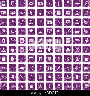 100 lab icons set grunge purple Stock Vector