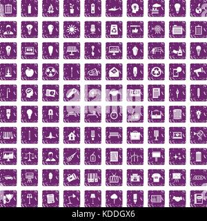 100 lamp icons set grunge purple Stock Vector