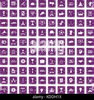 100 leadership icons set grunge purple Stock Vector