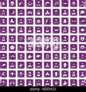 100 avatar icons set grunge purple Stock Vector