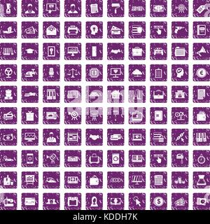 100 lending icons set grunge purple Stock Vector
