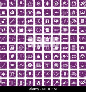 100 libra icons set grunge purple Stock Vector