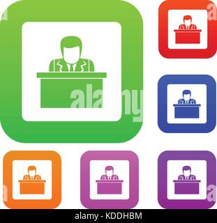 Orator speaking from tribune set color collection Stock Vector
