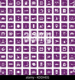 100 loader icons set grunge purple Stock Vector