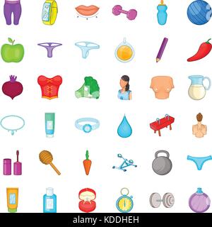Beauty icons set, cartoon style Stock Vector