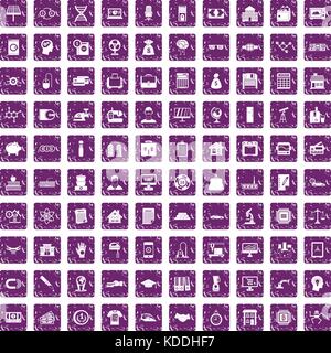 100 loans icons set grunge purple Stock Vector