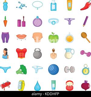Fitness icons set, cartoon style Stock Vector
