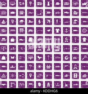 100 logistic and delivery icons set grunge purple Stock Vector