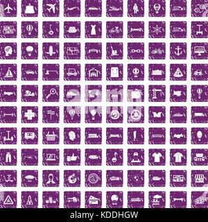 100 logistics icons set grunge purple Stock Vector