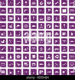 100 lorry icons set grunge purple Stock Vector