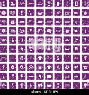 100 awards icons set grunge purple Stock Vector