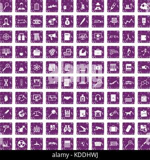 100 magnifier icons set grunge purple Stock Vector