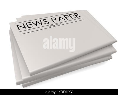 Pile of blank newspapers isolated on white background, 3D rendering Stock Photo