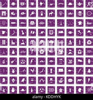 100 map icons set grunge purple Stock Vector