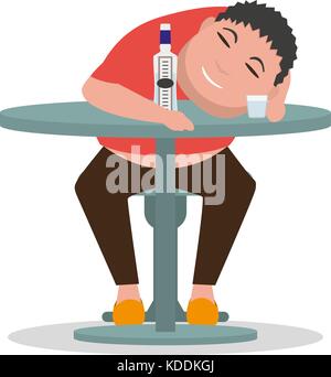 Vector cartoon drunken man sleeping on a table Stock Vector