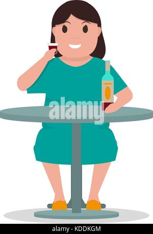 Vector cartoon woman alcoholic drink alcohol table Stock Vector