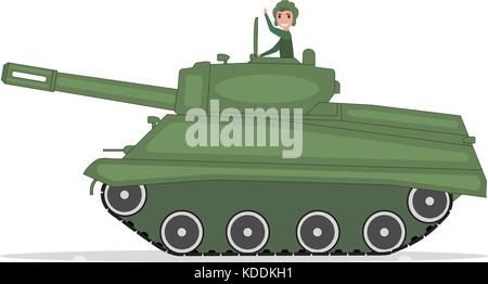 Vector man tanker traveling on a green tank Stock Vector