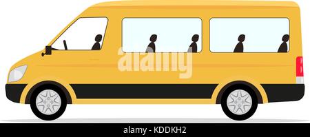 Vector cartoon yellow minibus passengers Stock Vector