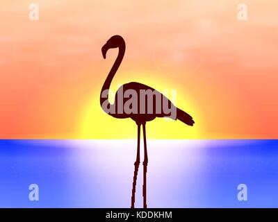 Vector silhouette flamingo on a background sunset Stock Vector