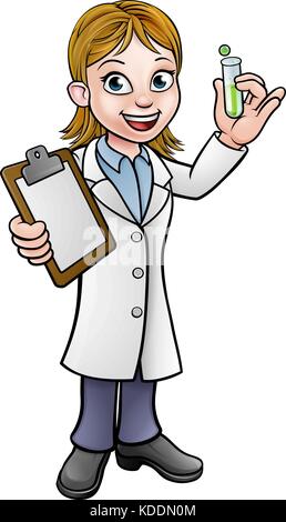 Cartoon Scientist Holding Test Tube and Clipboard Stock Vector