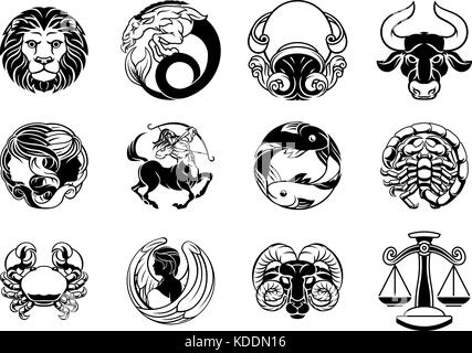 Zodiac astrology horoscope star signs icon set Stock Vector