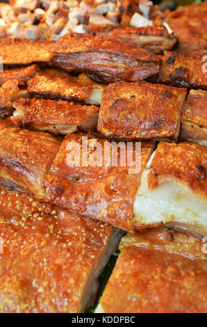 Crispy pork sold on the market in Bangkok, Thailand Stock Photo